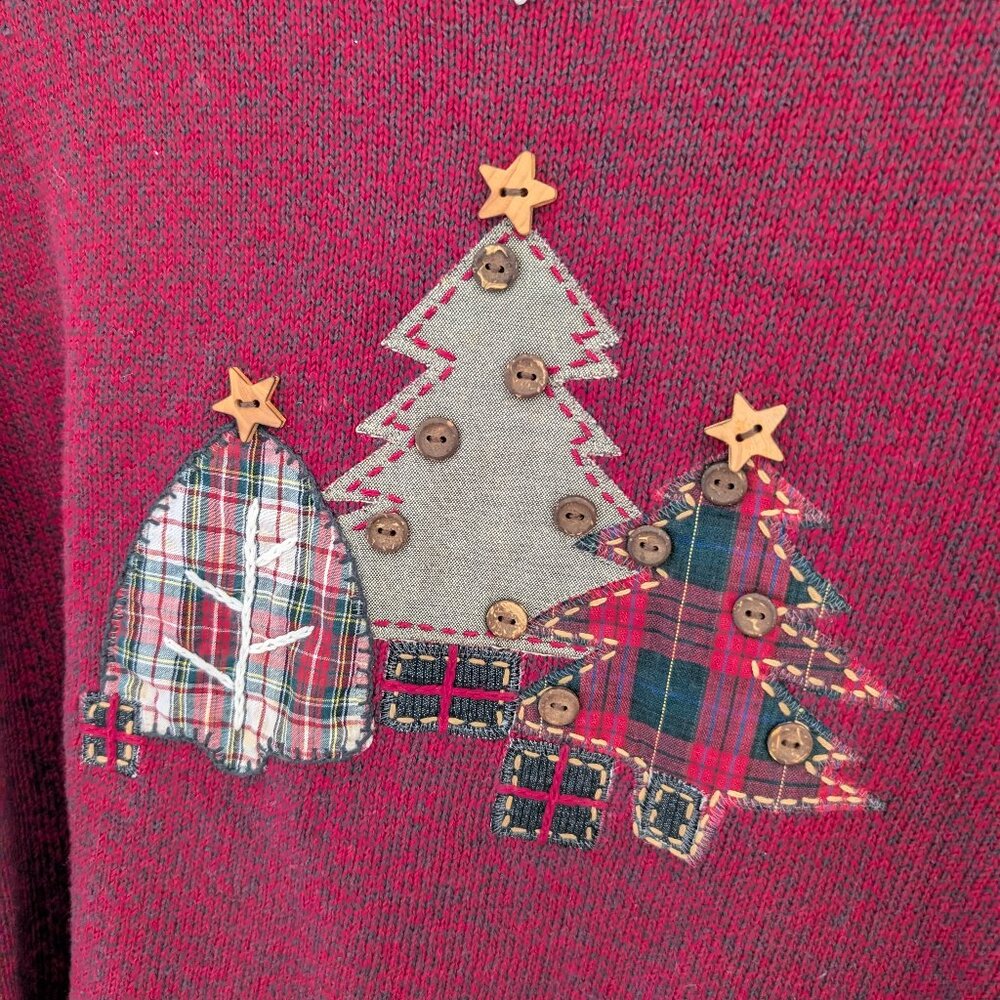 Vintage CJ Banks Hand Embroidered Christmas Tree 100% Cotton Sweater Size XL